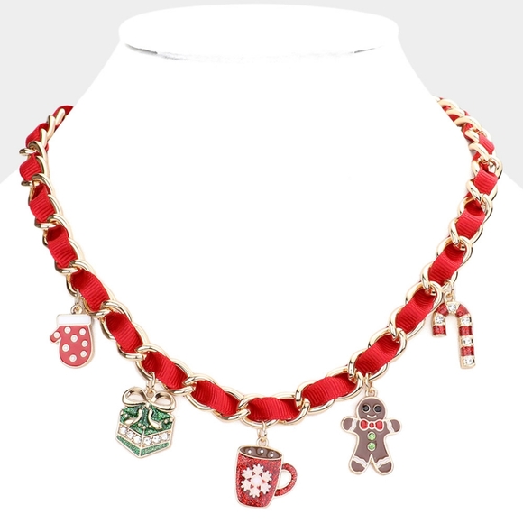 Fashion Jewelry Jewelry - "Festive Christmas Gift Set: Snowflake Mug, Gingerbread Man & Candy Cane Necklac